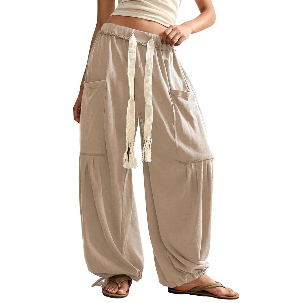 Women's Baggy Wide Leg Pants Casual Drawstring Harem Pants Bohemian